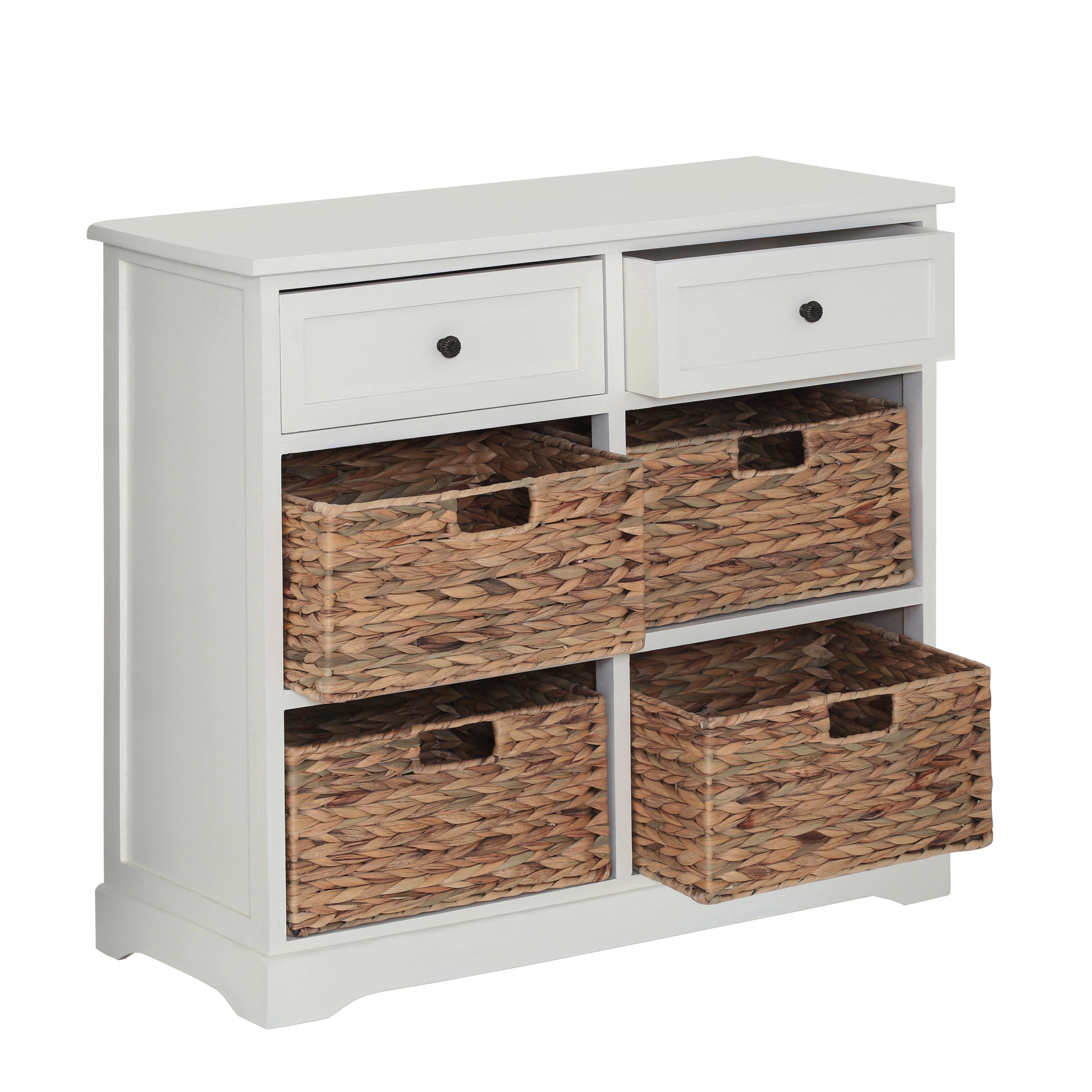 Benka Ivory White Wood Cabinet with Baskets